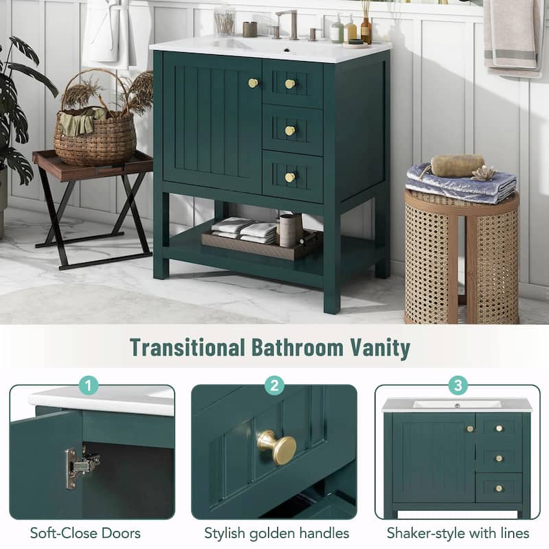 30" Transitional Style Bathroom Vanity with Ceramic Sink Combo