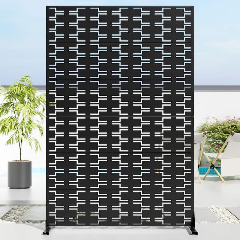 72" H×47"W Dovelina Black Outdoor Freestanding Metal Privacy Screen Decorative Garden Fence
