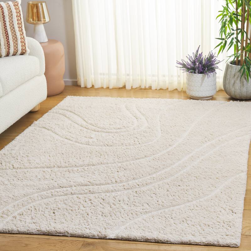 SAFAVIEH Handmade Casablanca Shag Melanija Wool Rug - Ivory - 6' Square