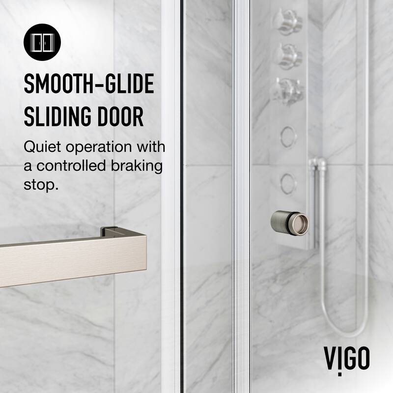 VIGO Satro E-Class 52 to 60 in. W x 74 in. H Semi-Frameless Double-Sliding Shower Door with Clear Tempered Glass