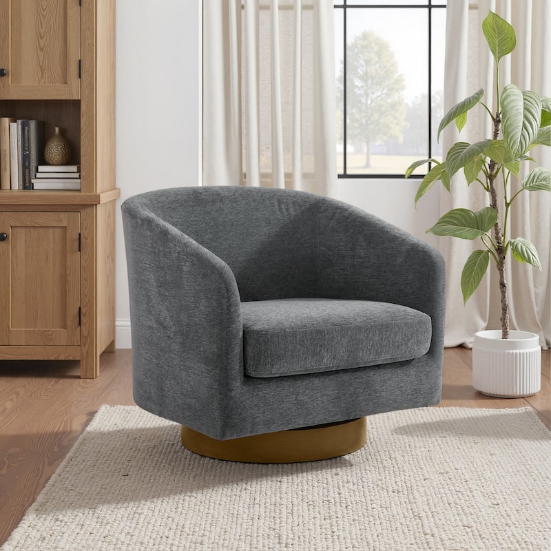 2 Set Modern Wide Round Swivel Accent Barrel Chairs - Chenille - Grey/Chenille-Single