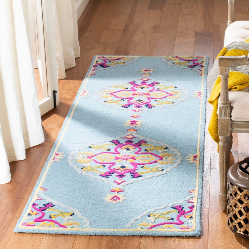 SAFAVIEH Handmade Bellagio Junie Medallion Wool Rug - 2'3" x 7' Runner - Light Blue/Multi - Runner