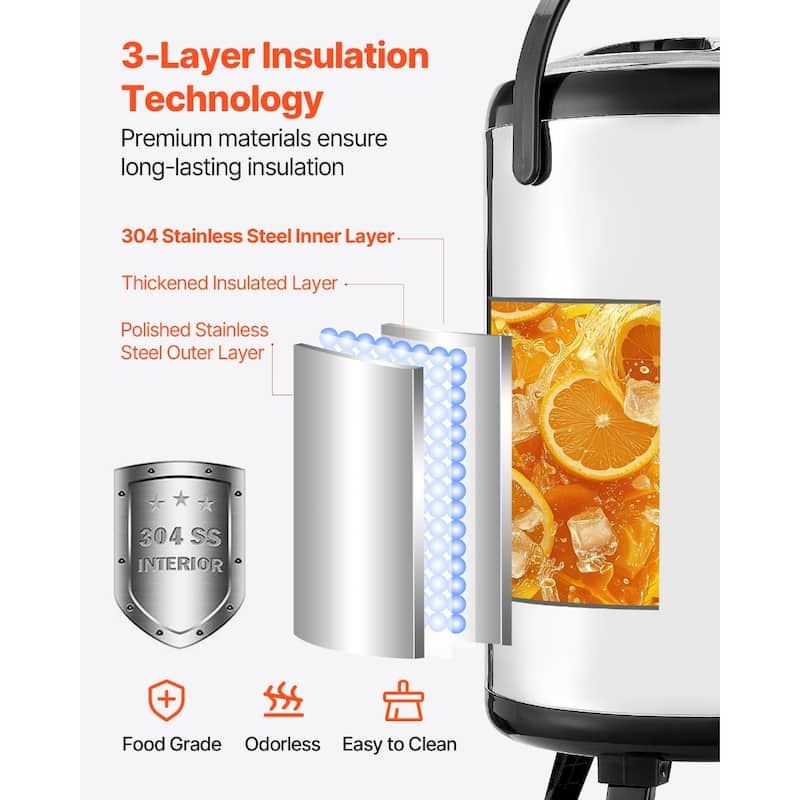 12L Stainless Steel Thermal Beverage Dispenser with Leakproof Spigot Ideal for Parties and Buffets - 11.1 x 11.1 x 21.26 inch