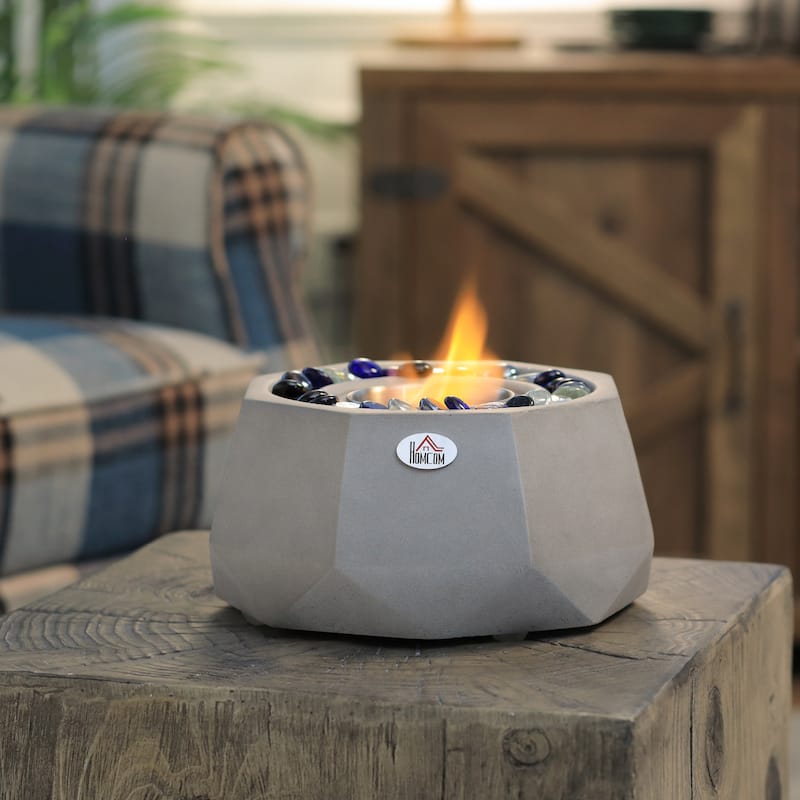 9" Fireplace with Lid for Indoor and Outdoor, 0.1 Gal Max 215 Sq. Ft.Burns up with Liquid Alcohol and Solid Alcohol, Light Grey