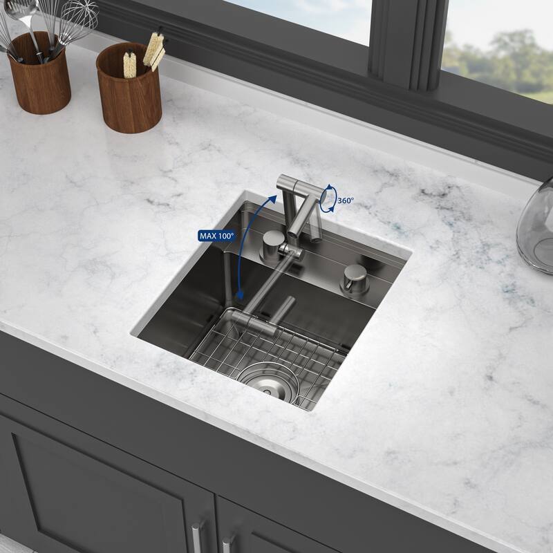 15" Undermount Bar Sink with Folding Faucet