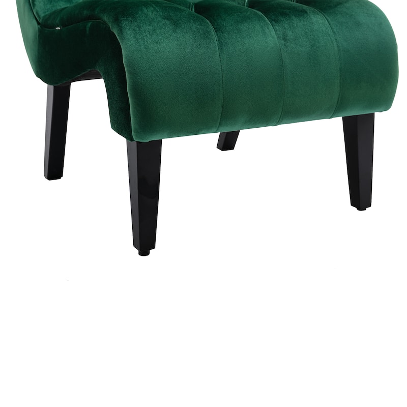 Green Modern 22.83" Upholstered Buttons Tufted Accent Chair with Wooden Legs for Living Room