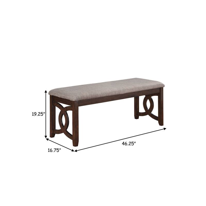 Gary 46 Inch Wood Bench with Fabric Seat, Cherry Brown