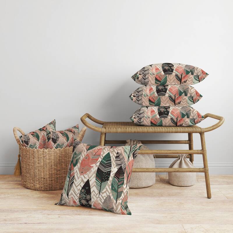 Leafy Mirage Faux Suede Reversible Throw Pillow Pink and Green