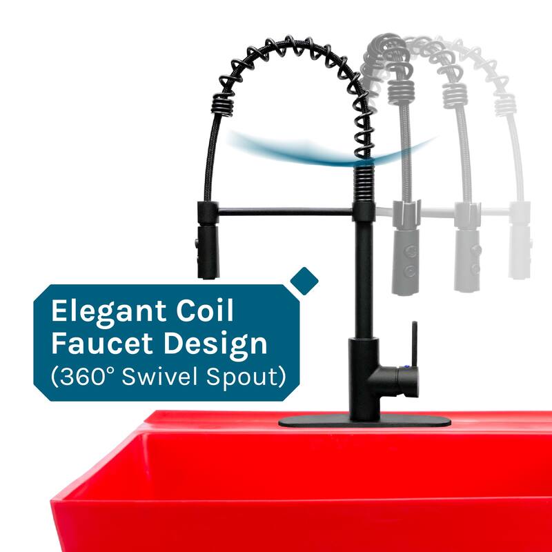 TEHILA Utility Sink Laundry Tub with Black High Arc Coil Faucet