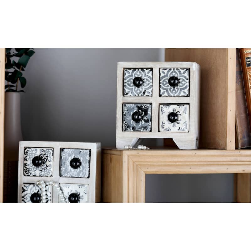 Square White Lattice-Patterned 4-Drawer Ceramic Jewelry Box
