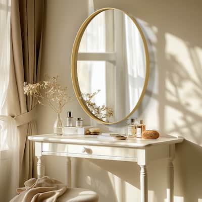 Oval Accent Wall Mount Mirror with Metal Frame