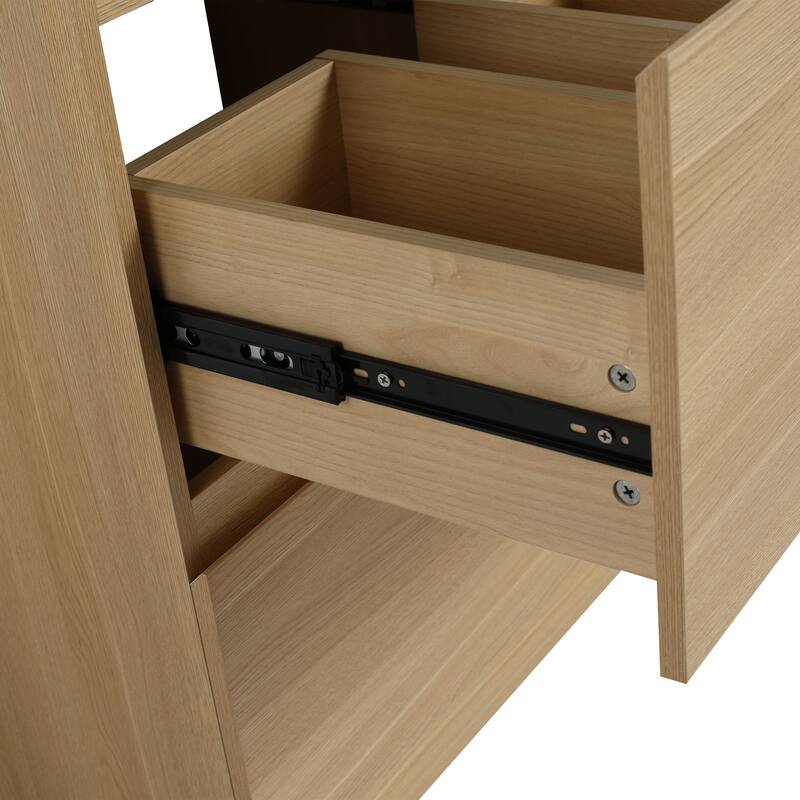 Modern 24" Bathroom Vanity with Double Drawers, Freestanding Cabinet in Oak, Easy Assembly