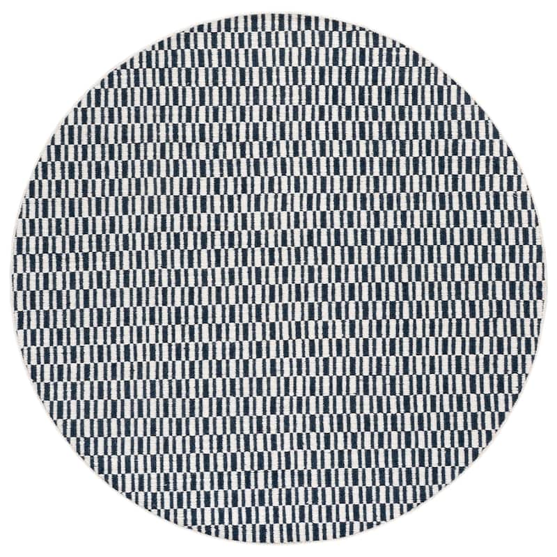 SAFAVIEH Handmade Vermont Rojka Wool Rug - 6' Round - Navy/Ivory