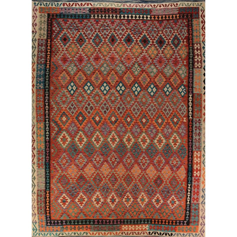 Reversible Kilim Oriental Area Rug Flatweave Wool Carpet - 10'4"x 13'0"