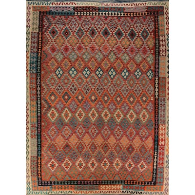 Reversible Kilim Oriental Area Rug Flatweave Wool Carpet - 10'4"x 13'0"