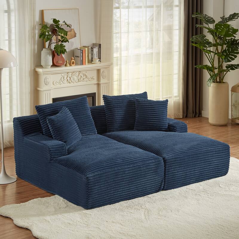 Corduroy Upholstery Cloud Modular Sectional Sofa with Chaise and Pillows, All-Foam Compression Design