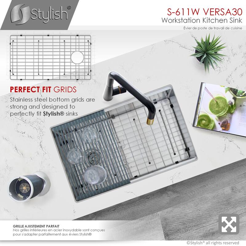 STYLISH 30 inches Workstation Single Bowl Undermount 16 Gauge Stainless Steel Kitchen Sink with Built in Accessories