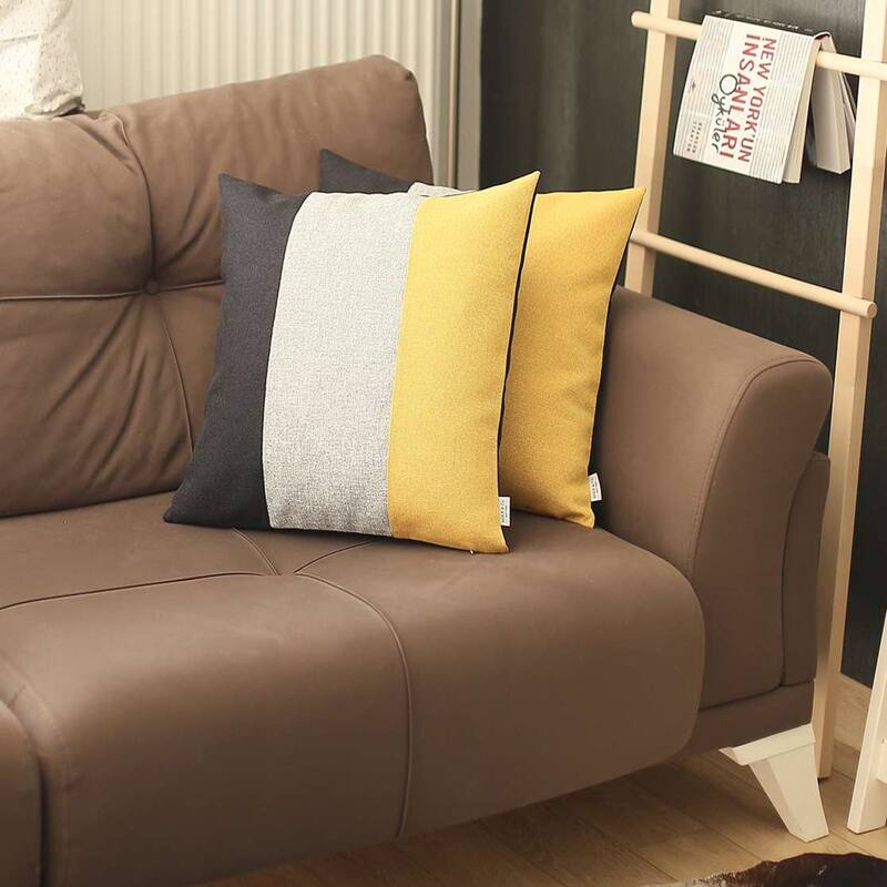Boho-Chic Decorative Houndstooth Jacquard Pillow Covers 2 PCS - 18x18 - Black-Grey-Yellow