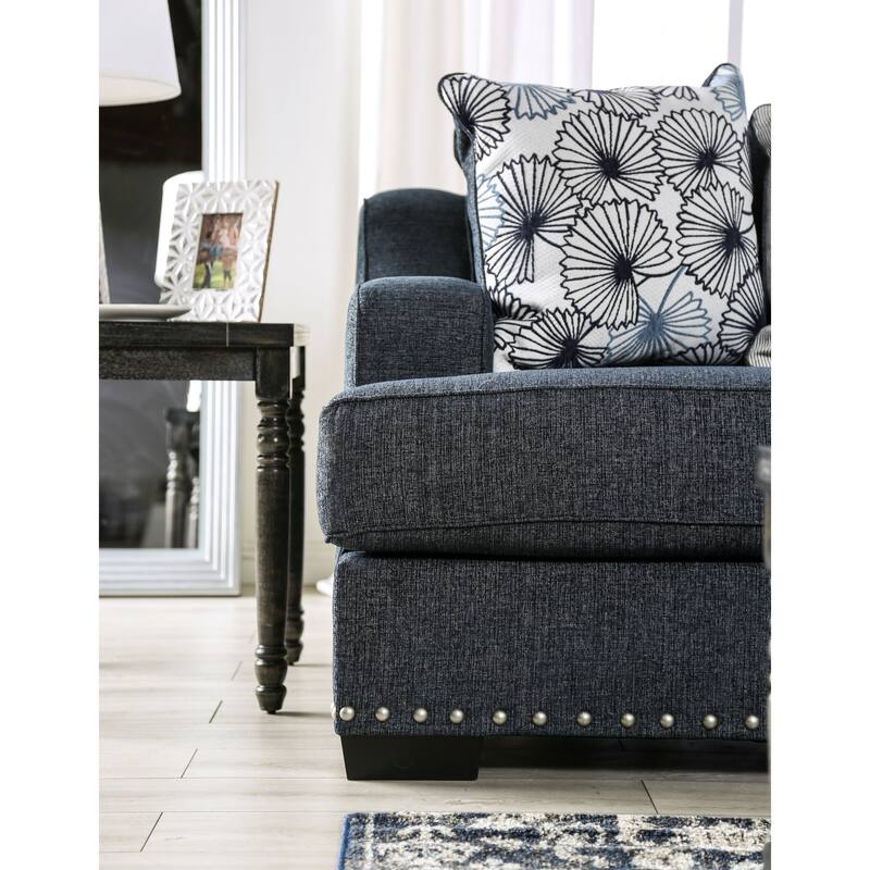 Davi Transitional Linen-like Padded Nailhead Trim Loveseat with Pillows by Furniture of America