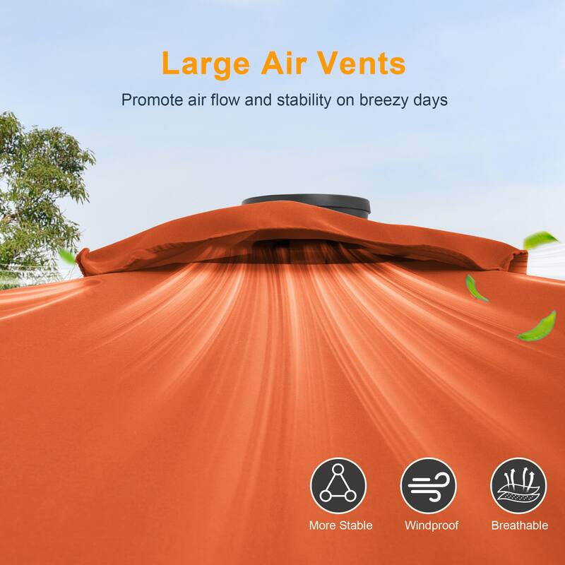 LIVOOSUN 10x6.5ft Steel Solar-Powered LED Patio Umbrella,w/Crank Tilt