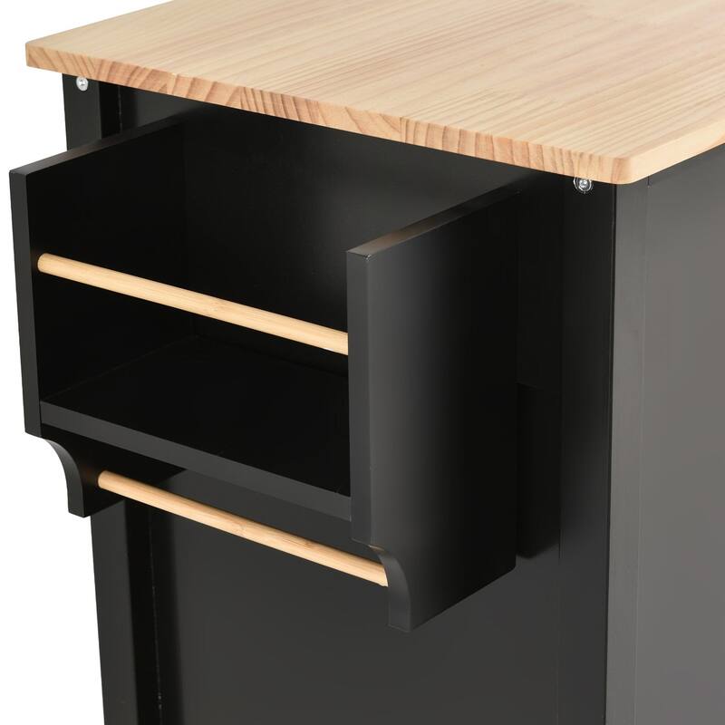 Multifunctional Solid Wood Frame Kitchen Cart with Spice Rack and Adjustable Shelves