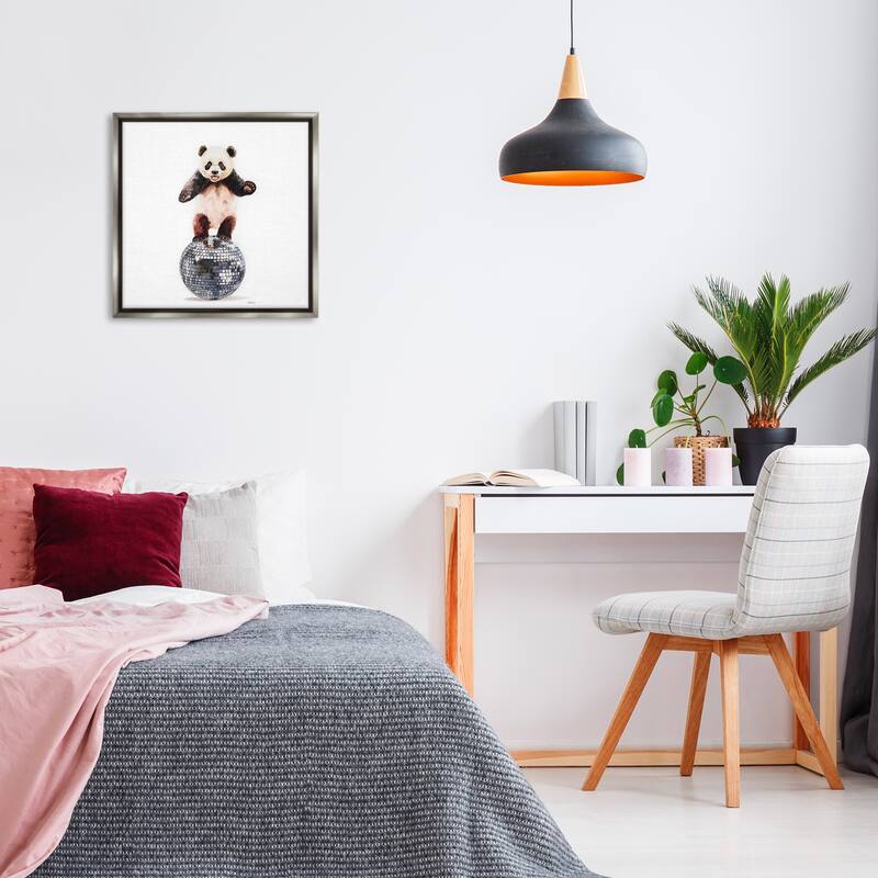 Stupell Panda Balancing on Disco Ball Framed Floater Canvas Wall Art Design By Amanda Greenwood