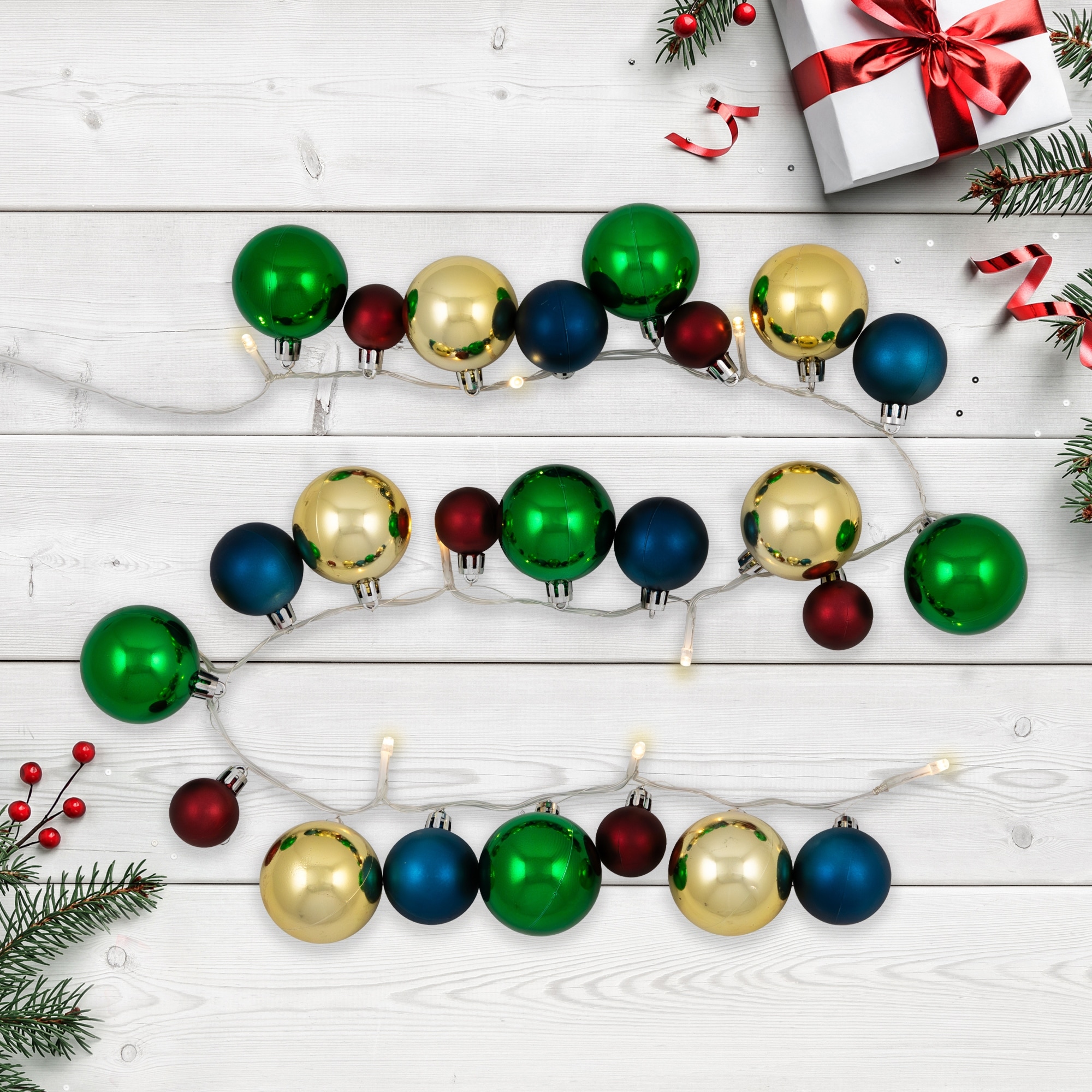 Ornament String Light Christmas Garland Led Warm White 3' 10Ct Green