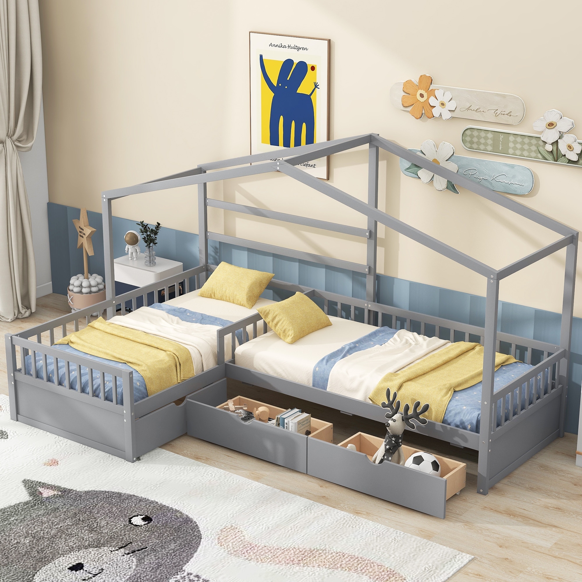 L shaped twin bed frame sales