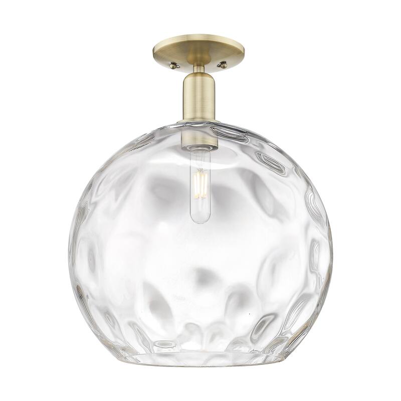 Innovations Lighting Endless Possibilities Arcadia - Athens Water Glass - 1 Light 13" Semi-Flush Mount - Antique Brass