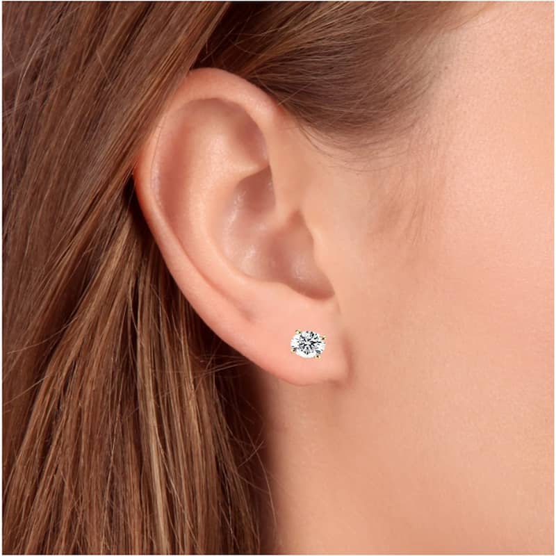 Certified 1.00Ct Natural Round Screw Back Diamond Studs Gold