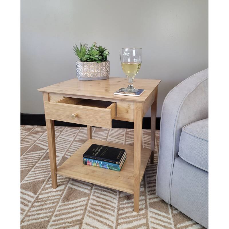 Solid Bamboo End Table with Drawer