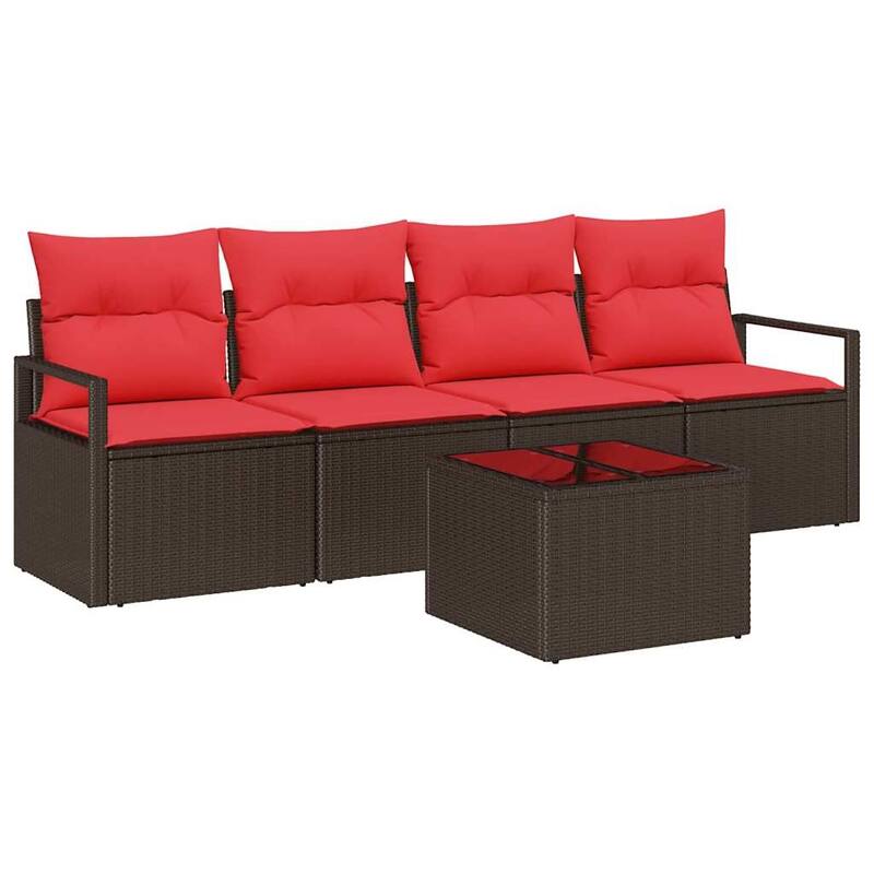 vidaXL 5 Garden Sofa Set with Cushions Black/Brown/Grey Poly Rattan - 68.9 x 24.4 x 27.2