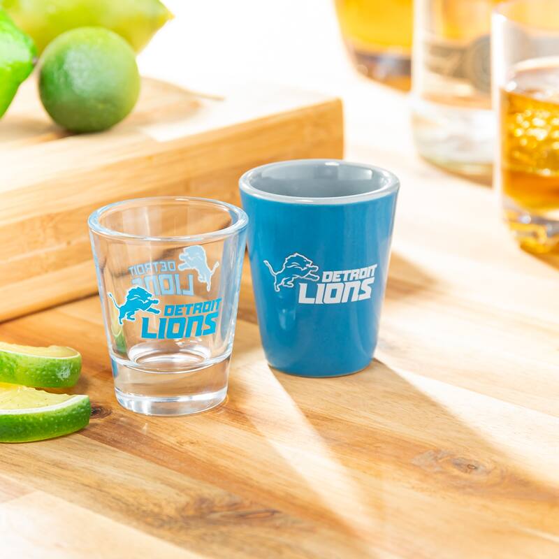 4-Piece Ceramic and Glass 2 oz. Shot Glass Set, Detroit Lions