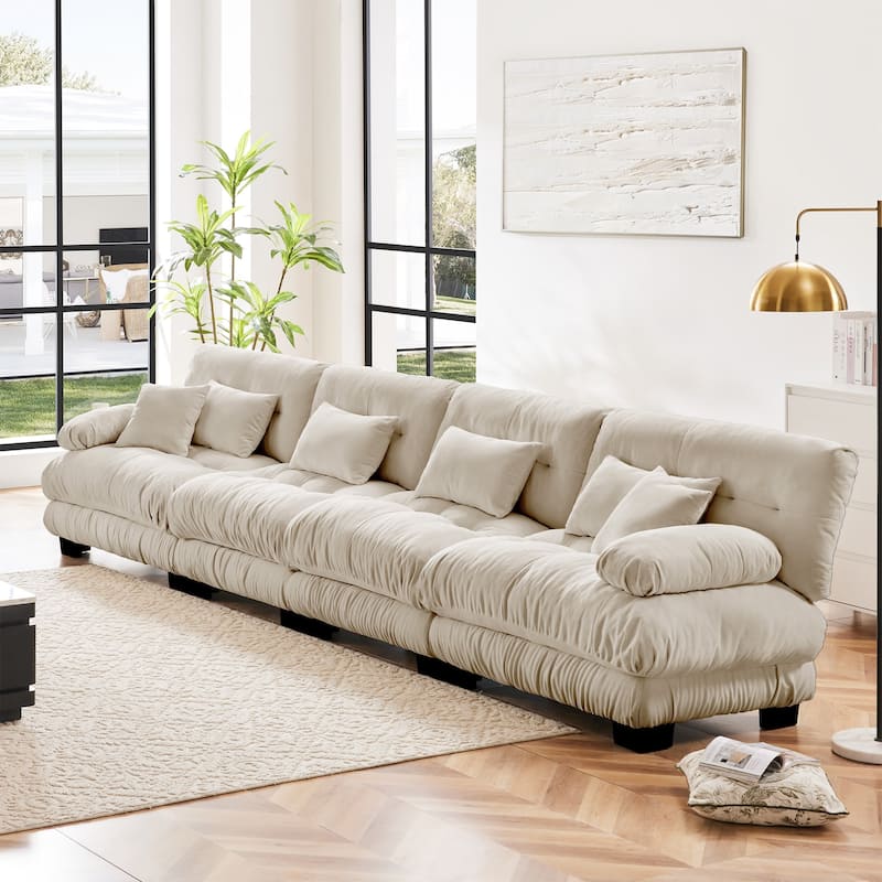 Oversized Modular 4-Seater Chenille Sofa Couch with Throw Pillows
