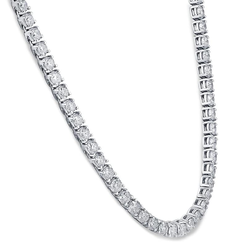 33 Ct Round-Cut Diamond Tennis Necklace White Gold 18"