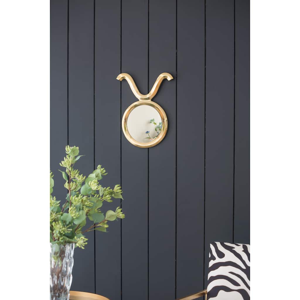 12.5" x 16" Modern Gold Round Mirror with Aluminum Frame, Wall Decor for Entryway Living Room Hallway