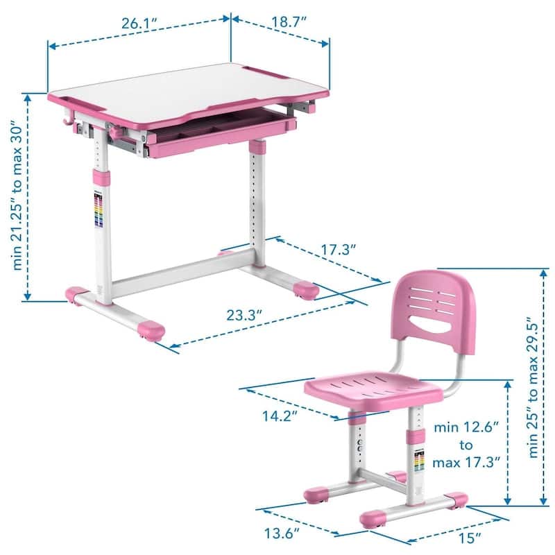 Mount-It Kids Desk and Chair Set for Ages 3 to 10 Pink