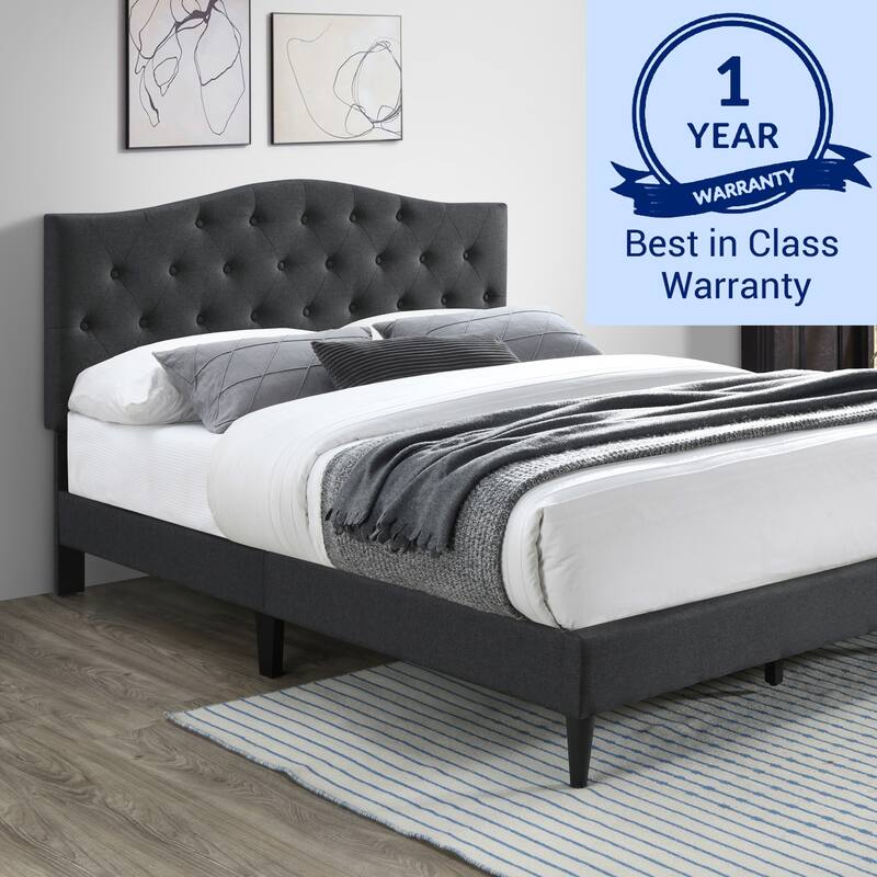 Grace by Ovis Upholstered Button-tufted Platform Bed Frame - Charcoal - Queen