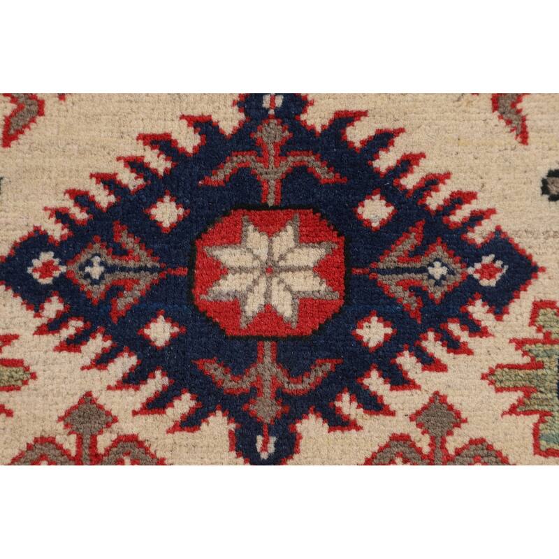 Geometric Kazak Accent Rug Handmade Wool Carpet - 2'7" x 3'9"
