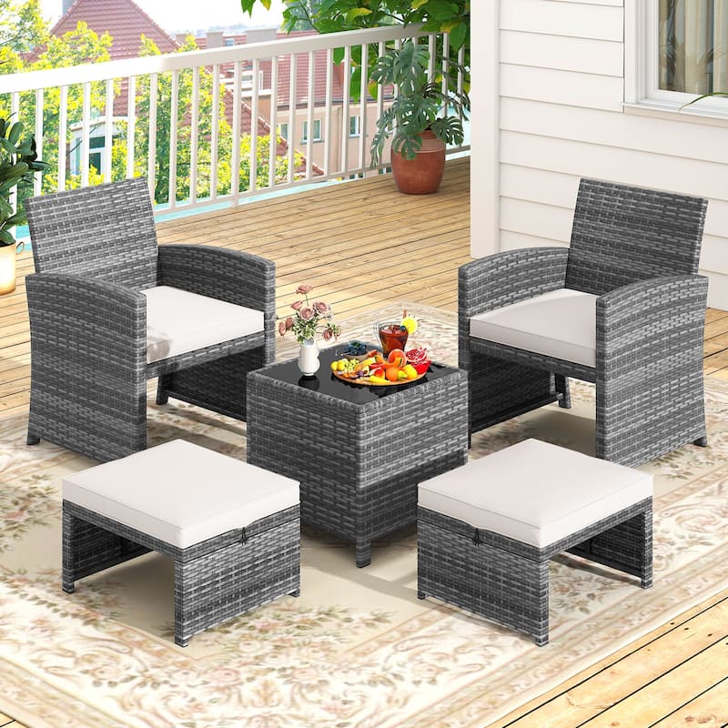 Costway 5 Pieces Patio Furniture Set PE Wicker Outdoor Lounge Chairs - See Details