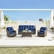 preview thumbnail 81 of 105, Murphy Outdoor Wicker Patio Outdoor Sofa Swivel Chair Coffee Table 4PC - Gray Wicker-Blue