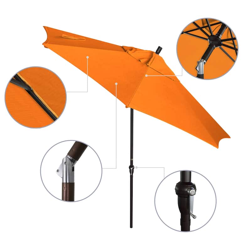 California Umbrella 9' Sunset Series Patio Umbrella Bronze Aluminum Frame and Ribs, Crank Lift Auto Tilt, Sunbrella Cilantro