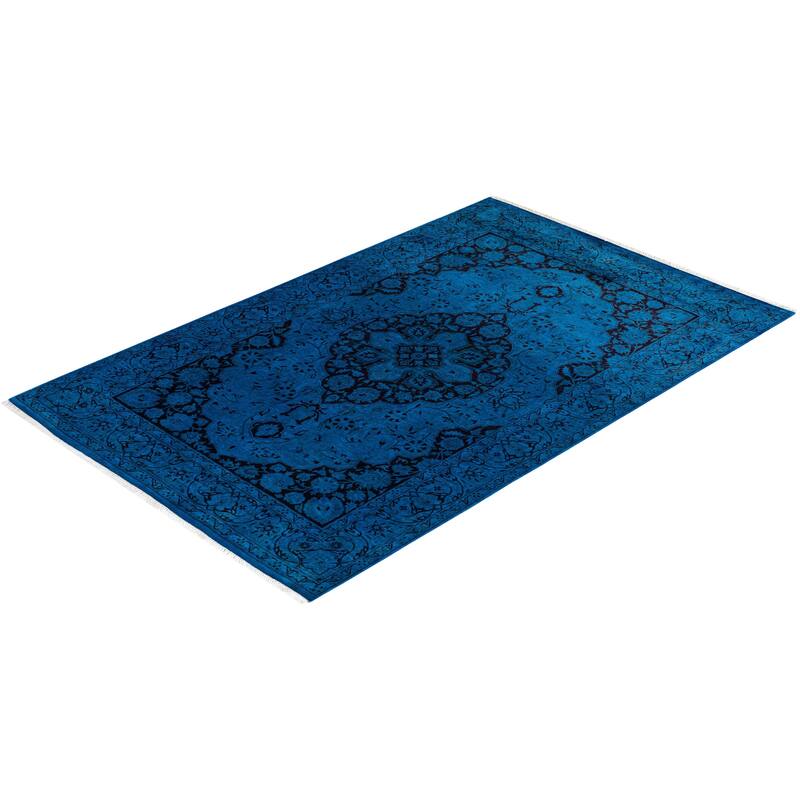 Overton Hand Knotted Wool Vintage Inspired Modern Contemporary Overdyed Blue Area Rug - 4' 7" x 7' 1"