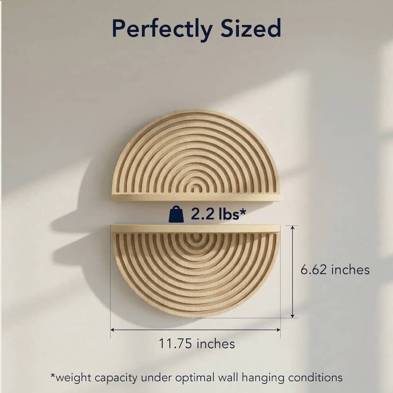 Natural Boho Arched Lunar Ledges 2 Piece Floating Wall Shelf 12x6 - 6.62" H x 11.75" L x 5" D