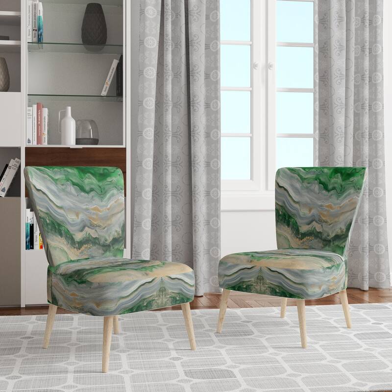 Designart "Coast Blue Sea Waves Watercolour" Upholstered Abstract Accent Chair - Modern Arm Chair For Bedroom - Side Chair - Green