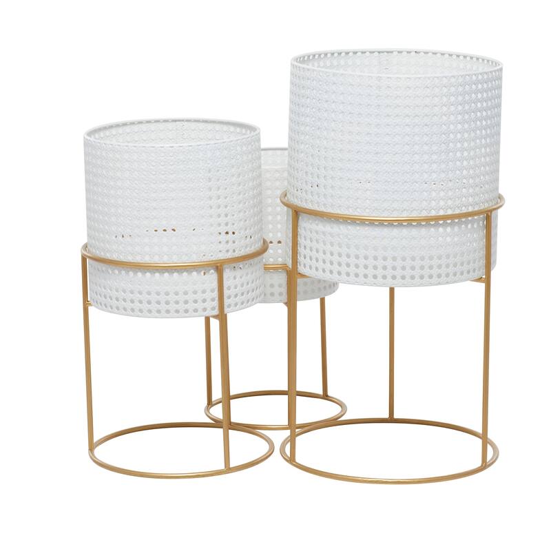 White Black or Gold Basket Style Glam Modern Planter Stands (Set of 3) - S/3 23", 19", 15"H
