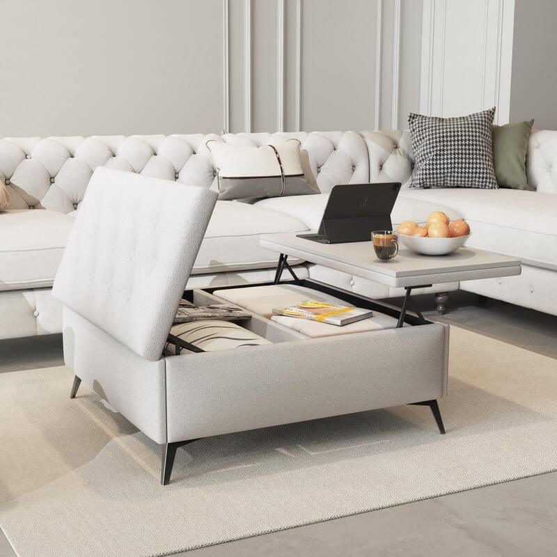 Farmhouse Style Fabric Solid Wood Storage Bench with Flip Top