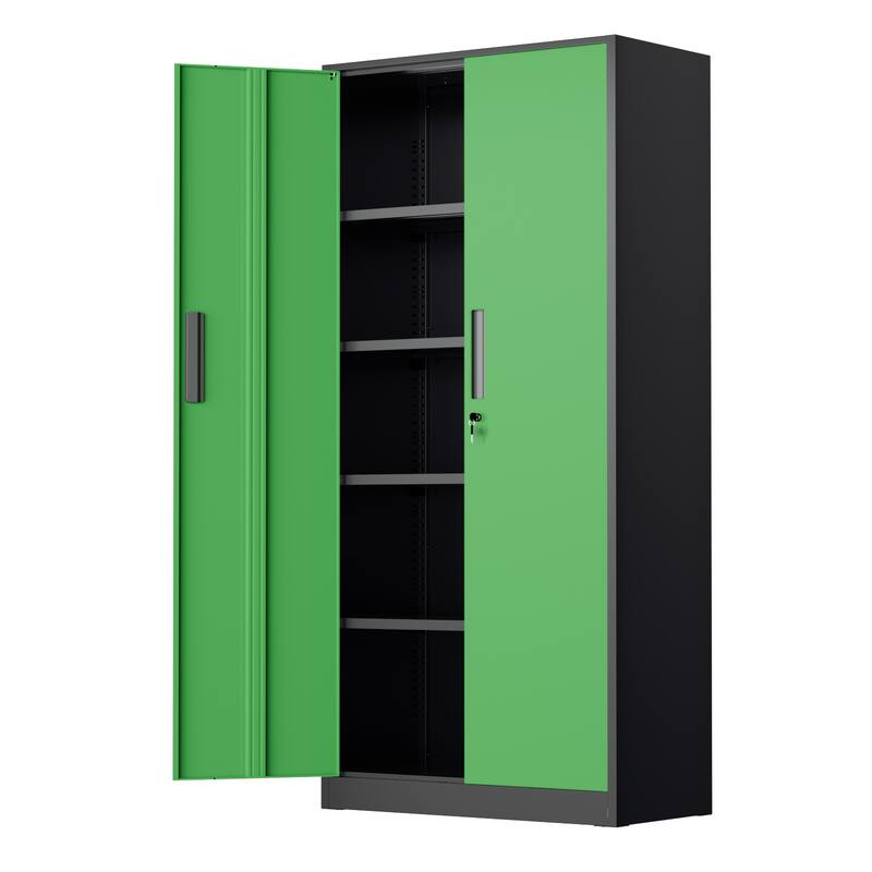 71'' H x 32'' W Metal Garage Storage Cabinet with Locking Doors and Adjustable Shelves - BlackGreen