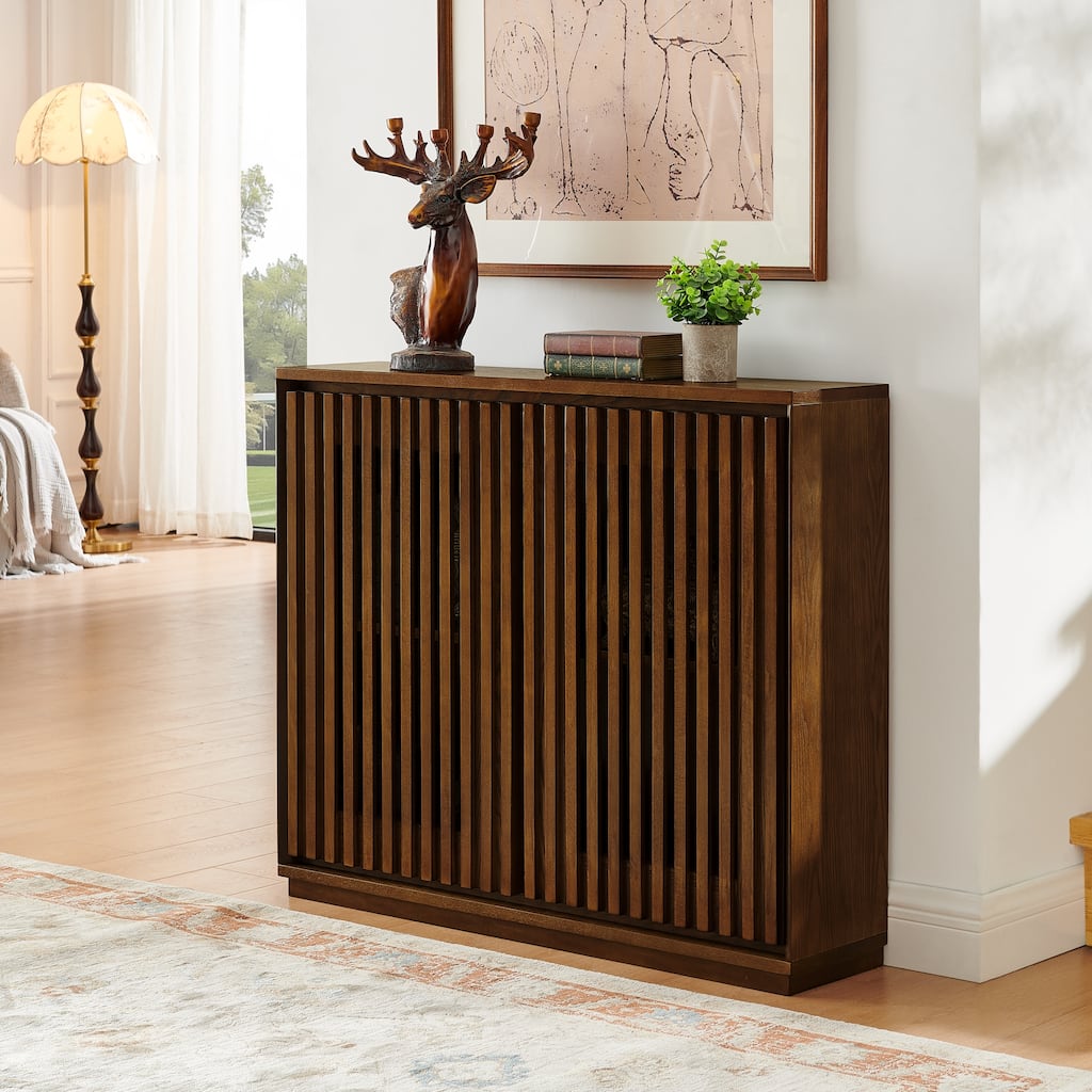 Modern Sideboard Cabinet with 2 Outlet Holes, Buffet Cabinet Storage Cabinet with Fluted Hollowed Out
