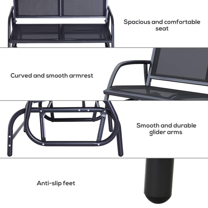 Outsunny 2-Person Outdoor Glider Bench, Patio Double Swing Rocking Chair Loveseat w/ Powder Coated Steel Frame
